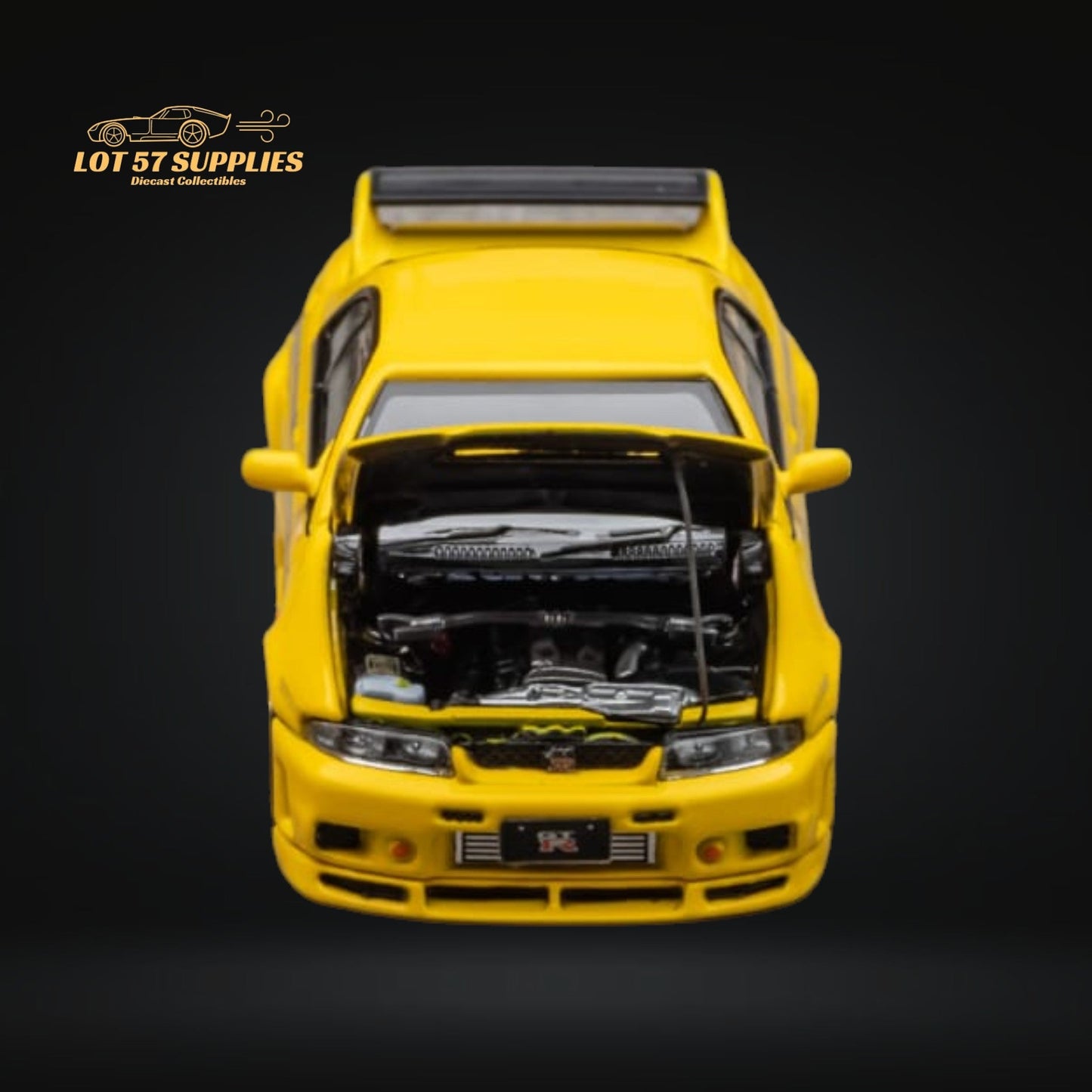 Focal Horizon Nissan Skyline R33 GT-R 4TH Gen 400R in Yellow Openable Hood 1:64