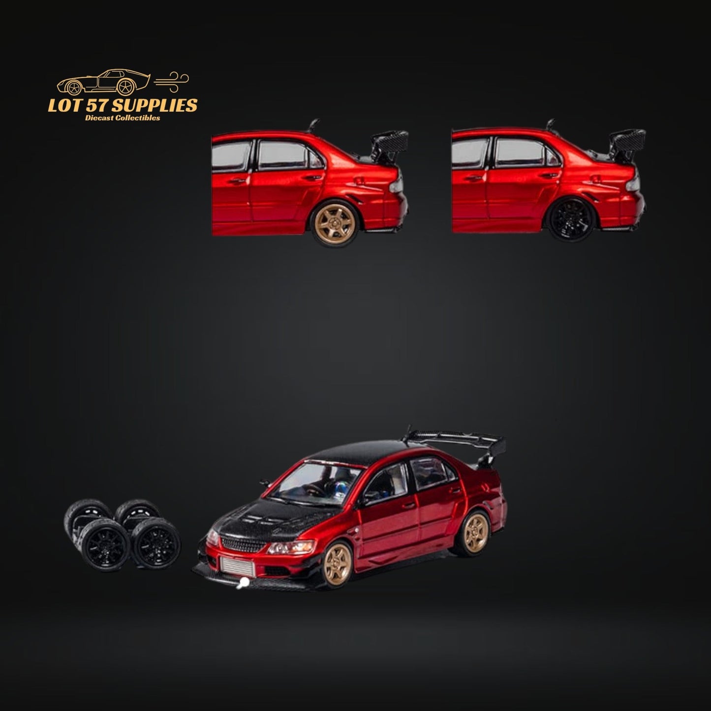 (Pre-Order) CM Model Mitsubishi Lancer Evolution IX Widebody Metallic Red - Carbon Hood 1:64