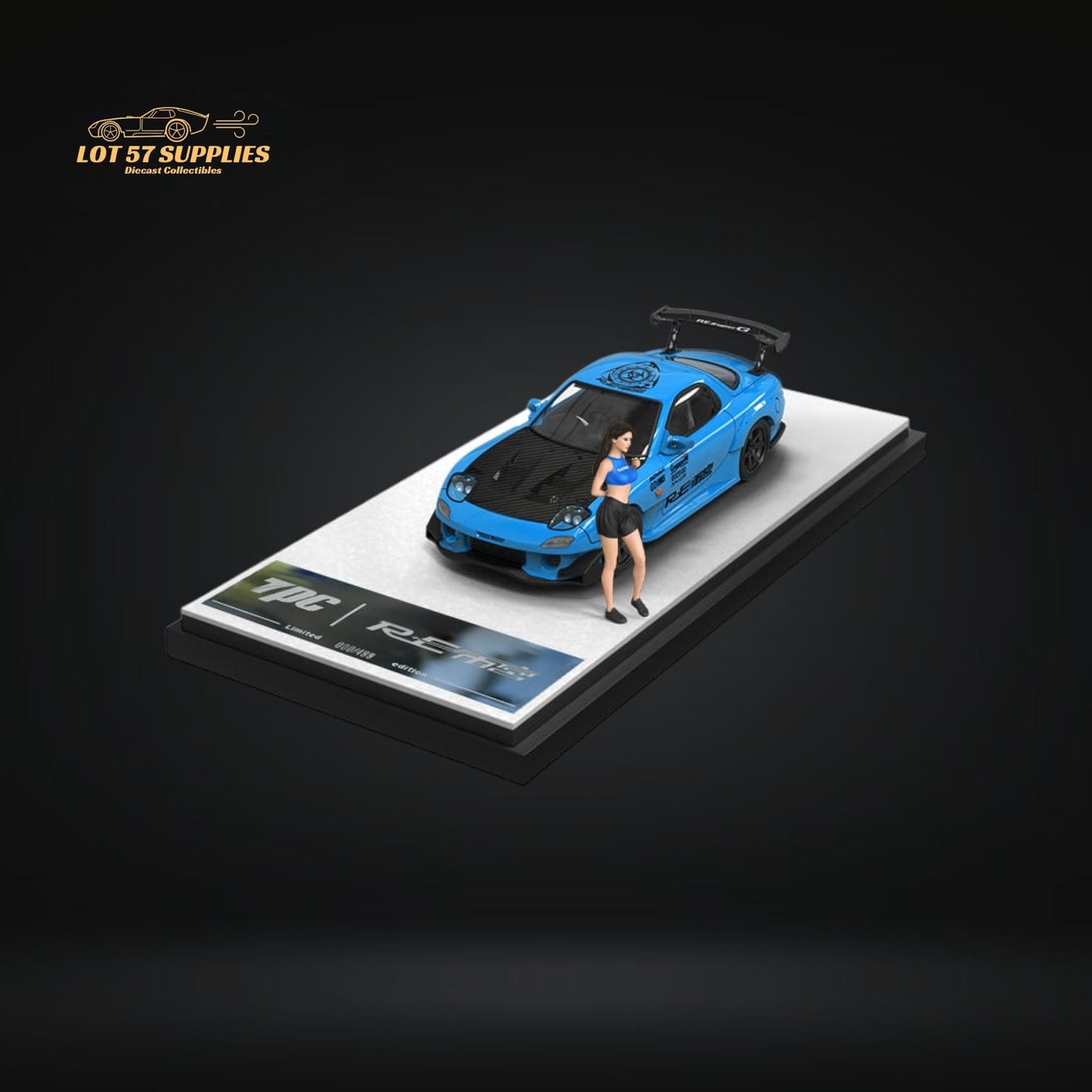 TPC Mazda RX-7 RE Blue Livery Carbon Hood Figure Version 1:64