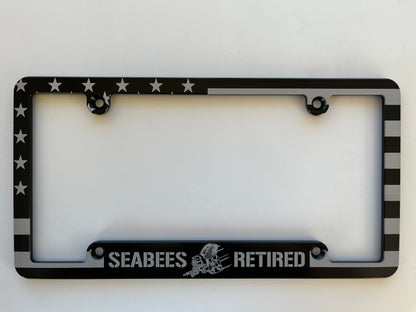 Navy Seabees Retired American Flag Billet Aluminum License Plate Frame