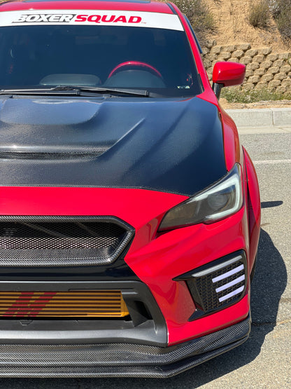 JDMuscle Tanso Carbon Fiber Hood V3 Scoopless - 15-21 Subaru WRX/STI w/ FMIC - Return