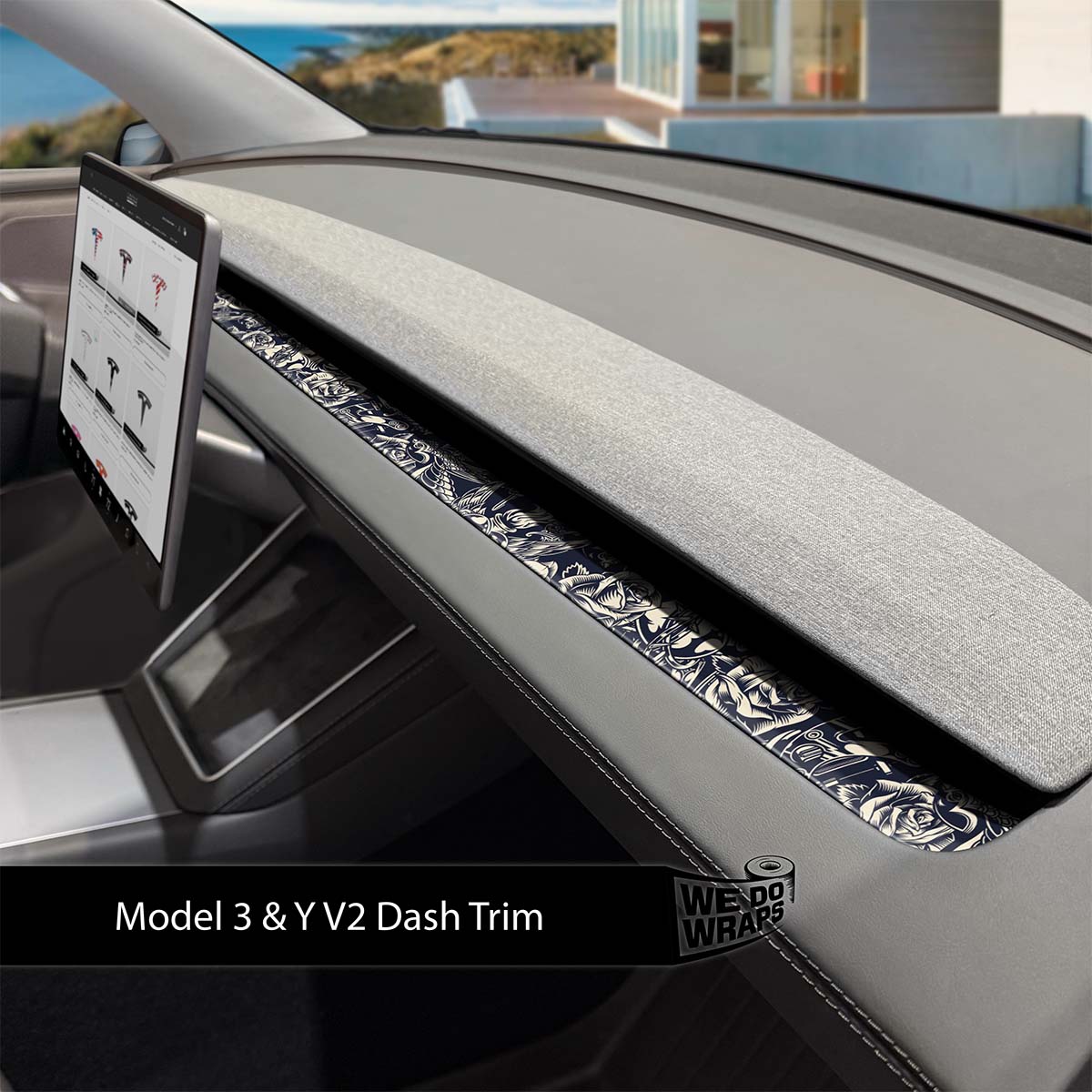 Ink & Elegance Art Tesla Dash Trim Wrap | Model Y 2026