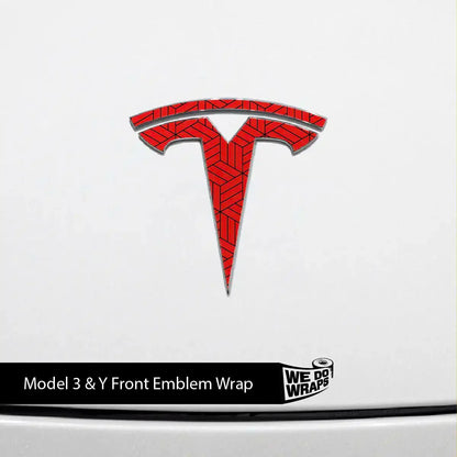 Isometric 3D Pattern Tesla Emblem Decals (Front + Back) | Model Y
