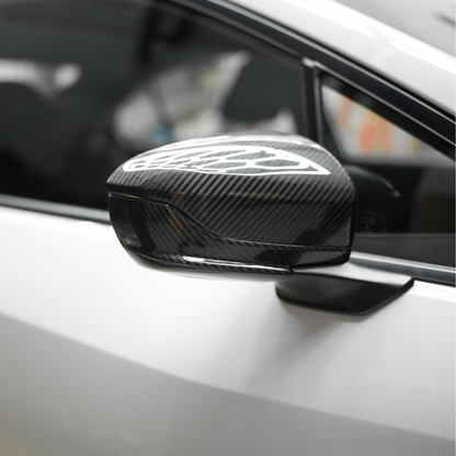 JDMuscle 22-24 Subaru WRX Tanso Dry Carbon Fiber Side Mirror Lower Trim Covers w/ Gloss Finish