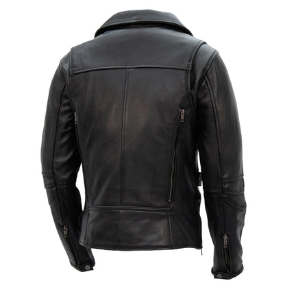 Hot Leathers JKL1034 Ladies Biker Black Leather Motorcycle Jacket with Plaid Flannel Lining