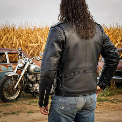 Hot Leathers JKM1002 Classic Men’s Motorcycle Leather Jacket with Zip Out Lining