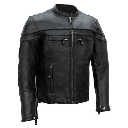 Hot Leathers JKM1011 Men's Black Leather Vented Motorcycle Racer Jacket with Double Piping
