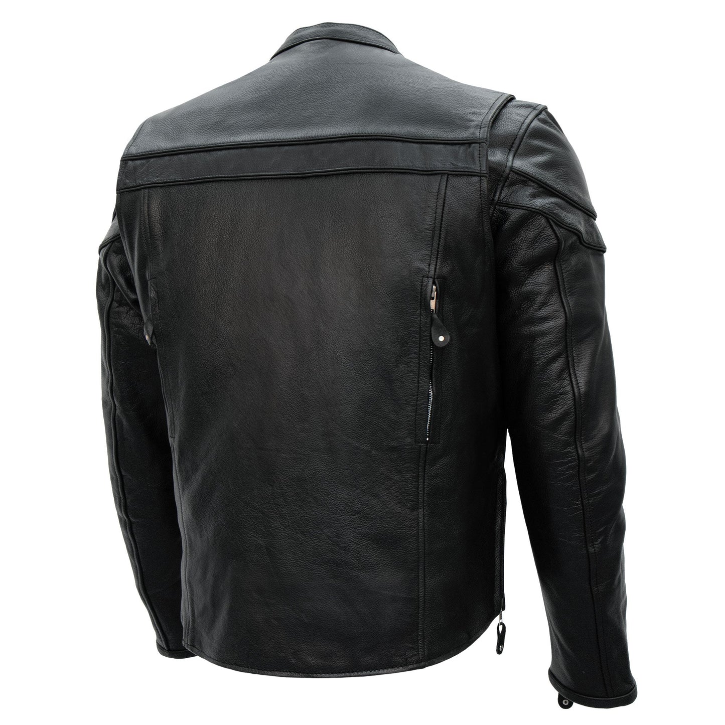 Hot Leathers JKM1011 Men's Black Leather Vented Motorcycle Racer Jacket with Double Piping