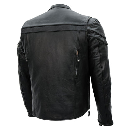 Hot Leathers JKM1011 Men's Black Leather Vented Motorcycle Racer Jacket with Double Piping