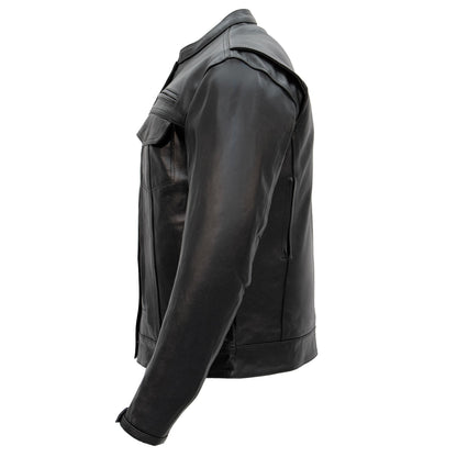 Hot Leathers JKM1028 Men's Black Leather Motorcycle style Biker Jacket with Zip Out Lining