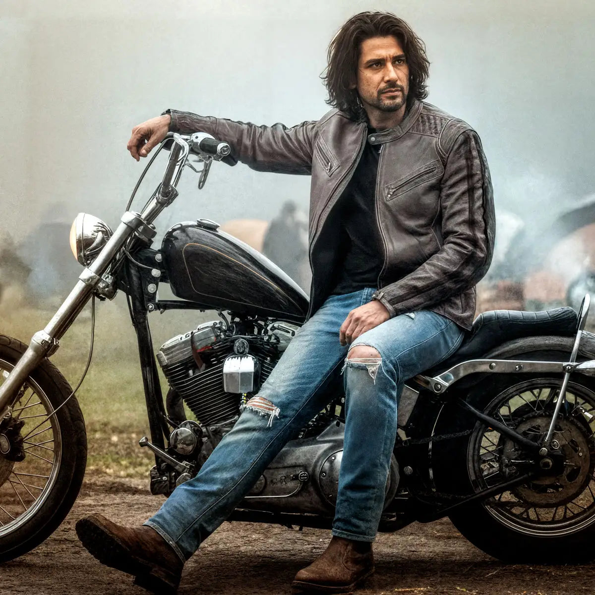 Hot Leathers JKM1033 Men’s Distress Grey ‘Café Racer' Biker Leather Motorcycle Jacket with Concealed Carry Pockets