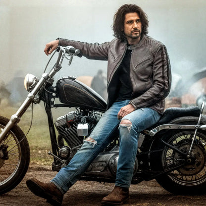 Hot Leathers JKM1033 Men’s Distress Grey ‘Café Racer' Biker Leather Motorcycle Jacket with Concealed Carry Pockets