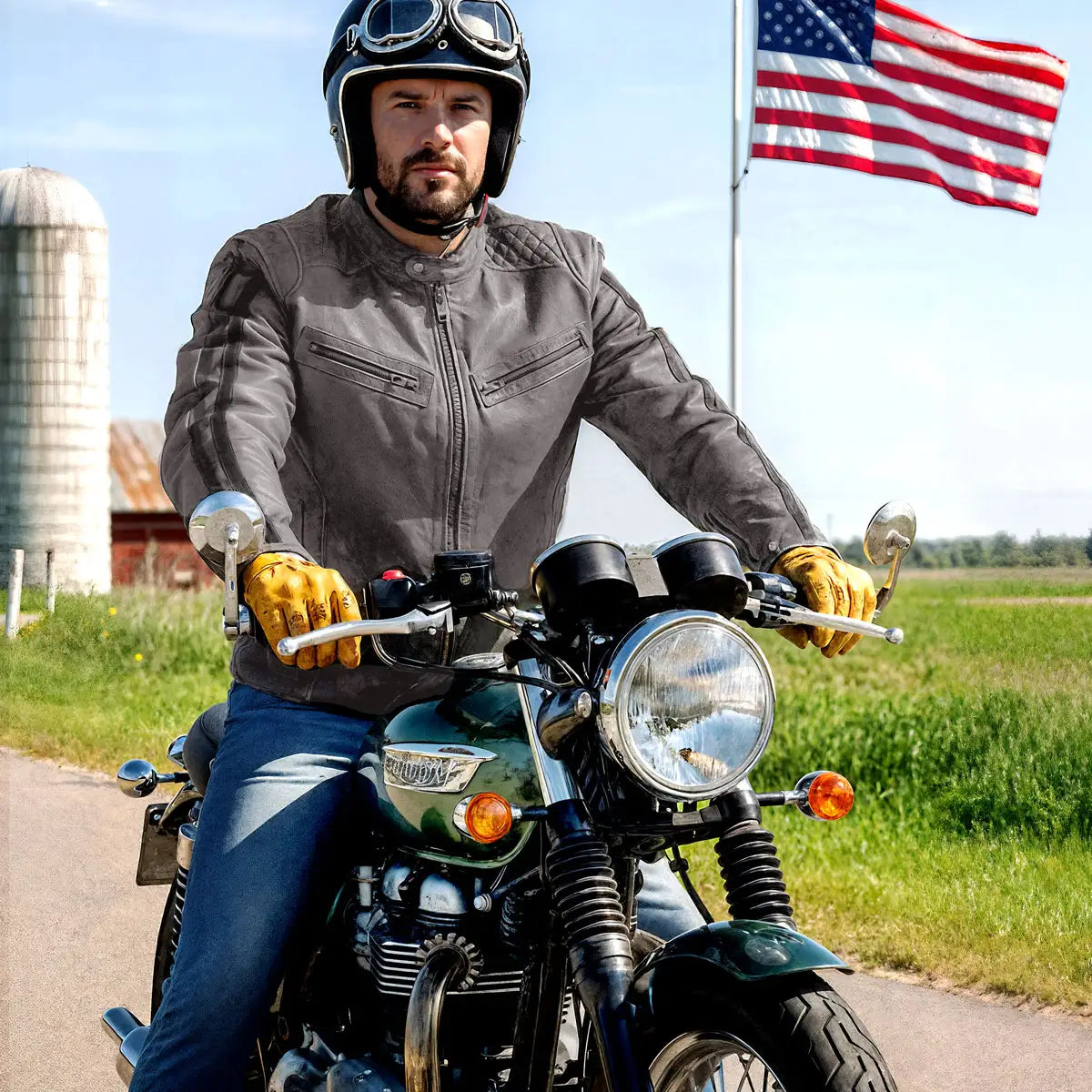 Hot Leathers JKM1033 Men’s Distress Grey ‘Café Racer' Biker Leather Motorcycle Jacket with Concealed Carry Pockets