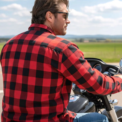 Hot Leathers Men's 'Black Venom' Red Cotton Flannel Shirt - Button Front - Riding Protective Wear - JKM3003