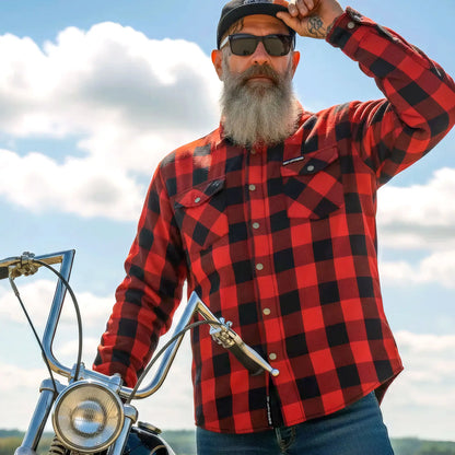 Hot Leathers Men's 'Black Venom' Red Cotton Flannel Shirt - Button Front - Riding Protective Wear - JKM3003