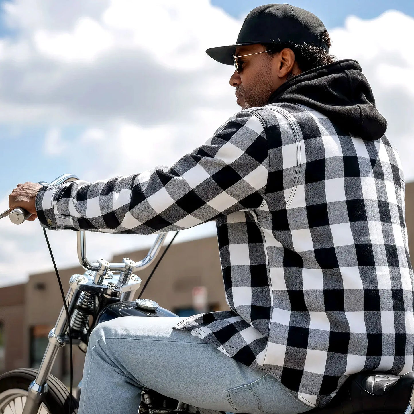 Hot Leathers Men's 'Death March' White/Black Cotton Flannel Shirt - Button Front - Riding Protective Wear - JKM3006