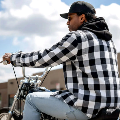 Hot Leathers Men's 'Death March' White/Black Cotton Flannel Shirt - Button Front - Riding Protective Wear - JKM3006