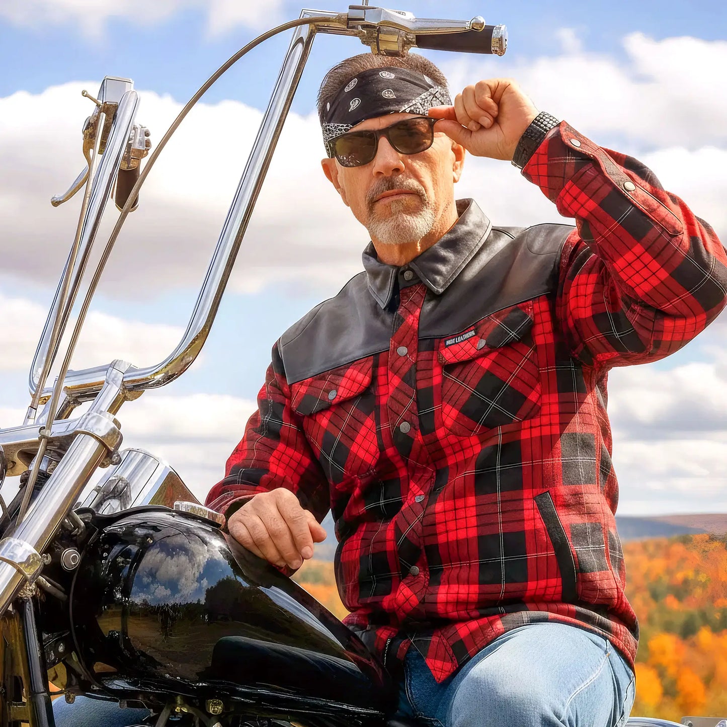 Hot Leathers Men's 'Graveborn' Red/Black Cotton Flannel Shirt - Button Front - Riding Protective Wear - JKM3201