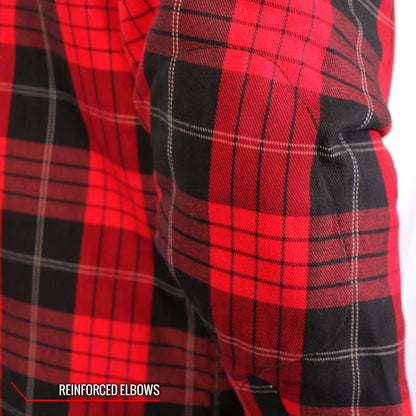 Hot Leathers JKM3201 Men's Motorcycle style Red and Black Reinforced Leather and Plaid Flannel Biker Shirt