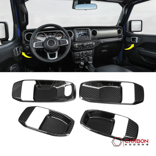2018+ Jeep Wrangler JL & 2020+ Gladiator JT Real Carbon Fiber Interior Door Handle Trim Covers (4pcs)