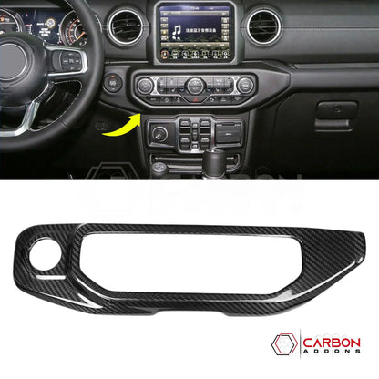 Jeep Gladiator JT & Wrangler JL Push Start Button & Radio Control Trim Cover – Real Dry Carbon Fiber (Glossy or Matte) 2020–Current