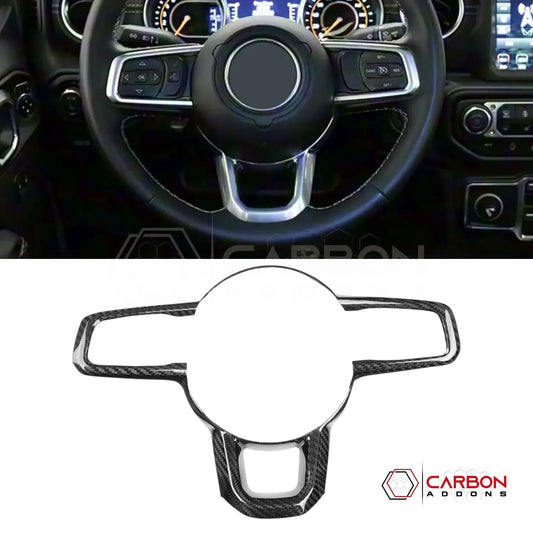 2018+ Jeep Wrangler JL & 2020+ Gladiator JT Real Carbon Fiber Steering Wheel Trim Cover