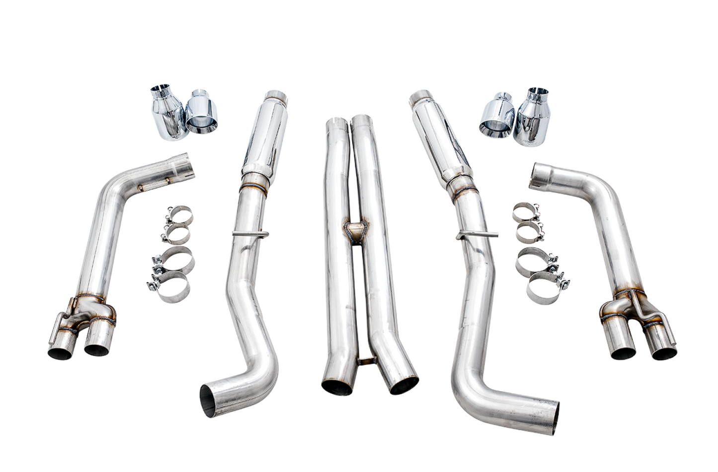 AWE Tuning Track Edition Exhaust for 15 Challenger 6.4 / 6.2 SC - Chrome Silver Quad Tips 3015-42136