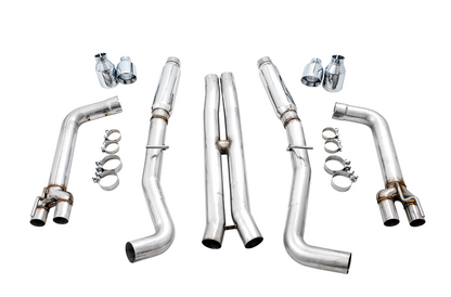 AWE Tuning Track Edition Exhaust for 15 Challenger 6.4 / 6.2 SC - Chrome Silver Quad Tips 3015-42136