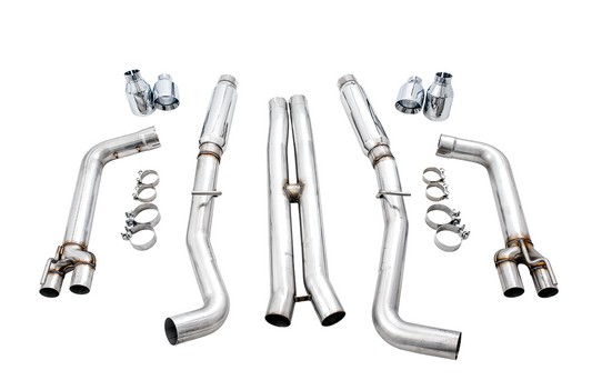AWE Tuning Track Edition Exhaust for 15 Challenger 6.4 / 6.2 SC - Chrome Silver Quad Tips 3015-42136