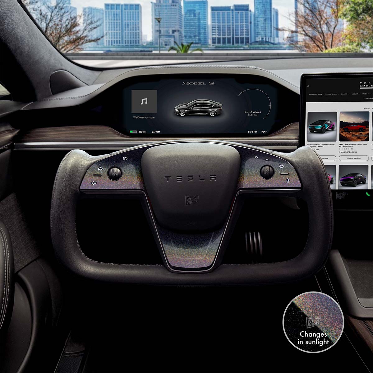 KPMF Morpheus Black Tesla Steering Wheel Trim Decal Kit (3pcs) | Model S ’21-26