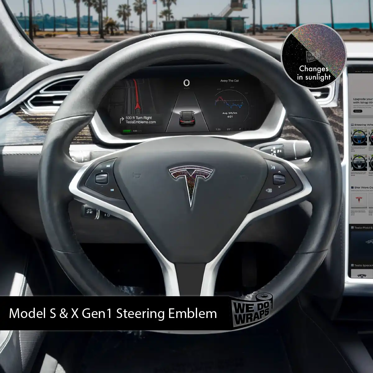 KPMF Morpheus Black Tesla Steering Wheel Emblem Decal | Model S
