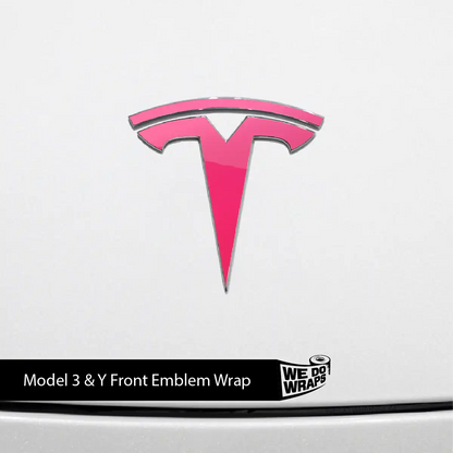 Avery Gloss Pool Party Pink Tesla Emblem Decals (Front + Back) | Model 3