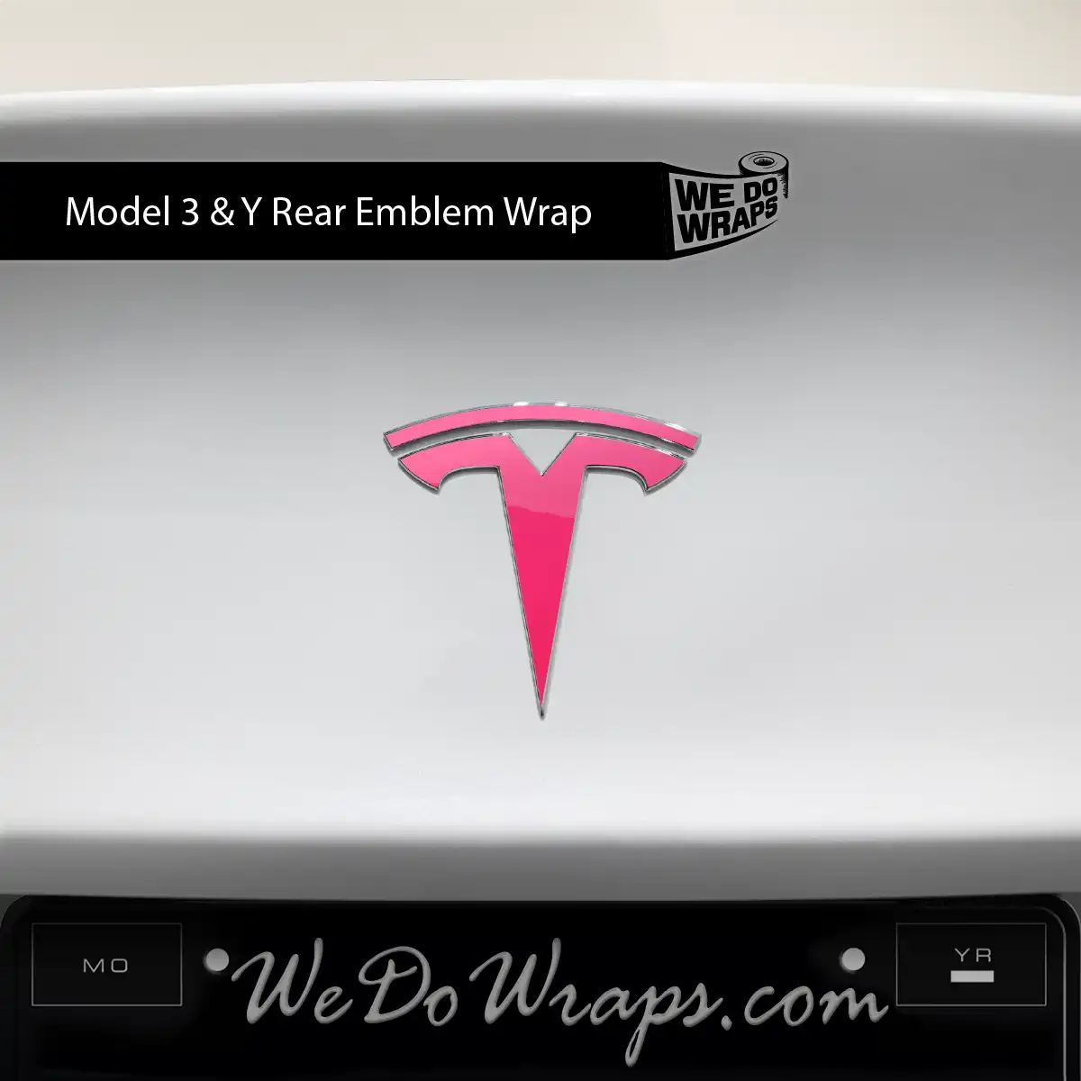 Avery Gloss Pool Party Pink Tesla Emblem Decals (Front + Back) | Model 3