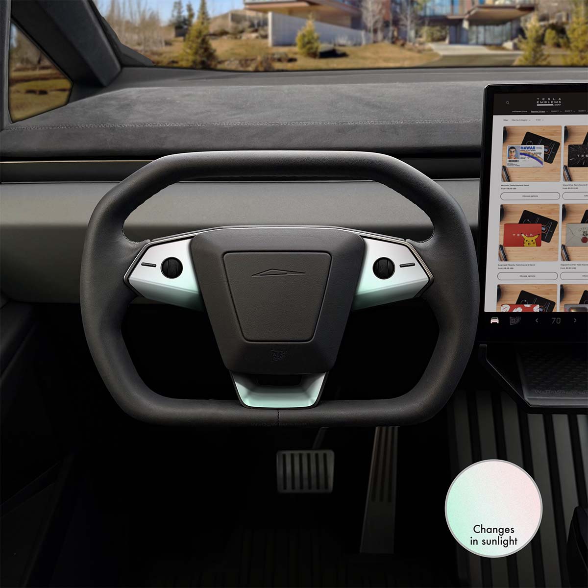 KPMF Matte Aurora Pearl Tesla Steering Wheel Trim Decal Kit (3pcs) | Cybertruck