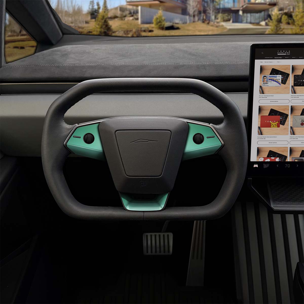 KPMF Satin Spearmint Tesla Steering Wheel Trim Decal Kit (3pcs) | Cybertruck