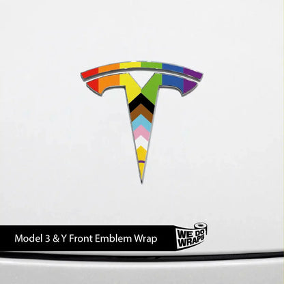 LGBTQ+ Pride Flag Tesla Emblem Decals (Front + Back) | Model 3