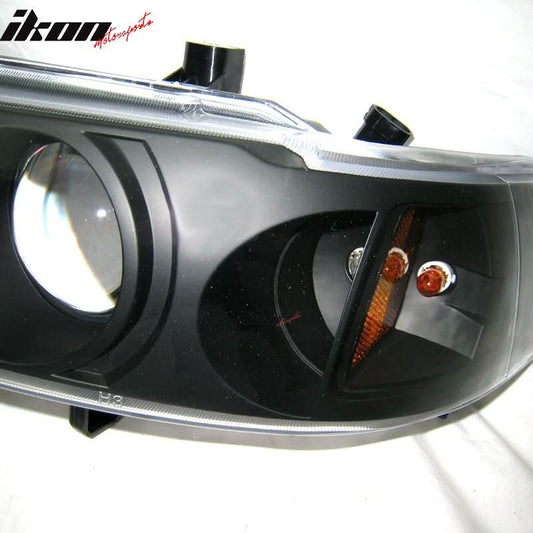 1990-1993 Honda Accord 1Pc Projector Headlights Black Blue Housing