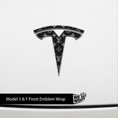 Designer LV Tesla Pattern Tesla Emblem Decals (Front + Back) | Model Y