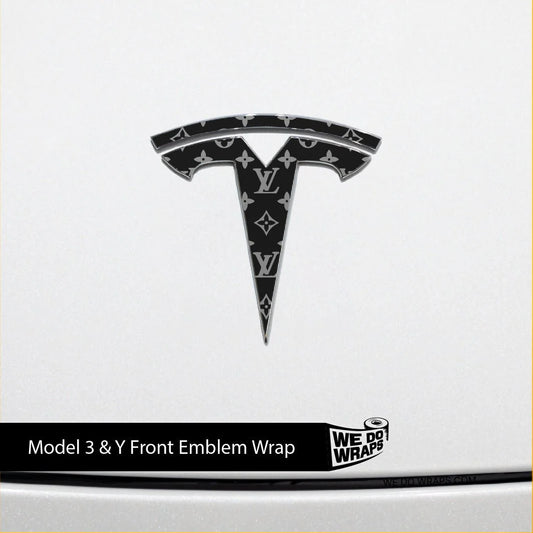 Designer LV Tesla Pattern Tesla Emblem Decals (Front + Back) | Model Y