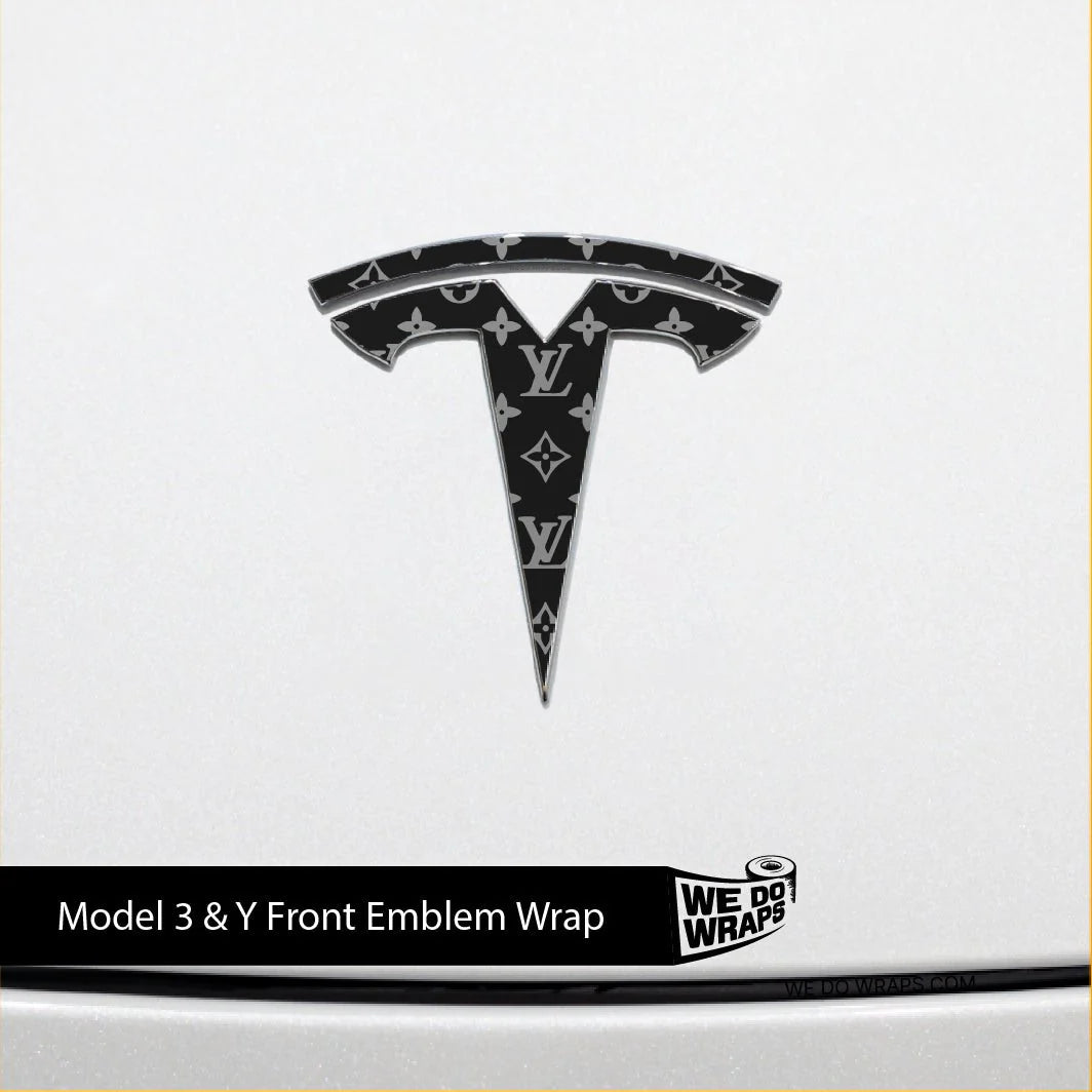 Designer LV Tesla Pattern Tesla Emblem Decals (Front + Back) | Model 3