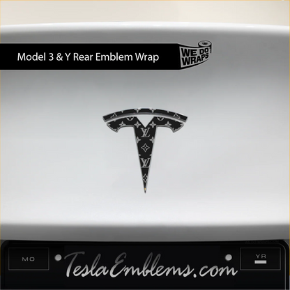 Designer LV Tesla Pattern Tesla Emblem Decals (Front + Back) | Model Y