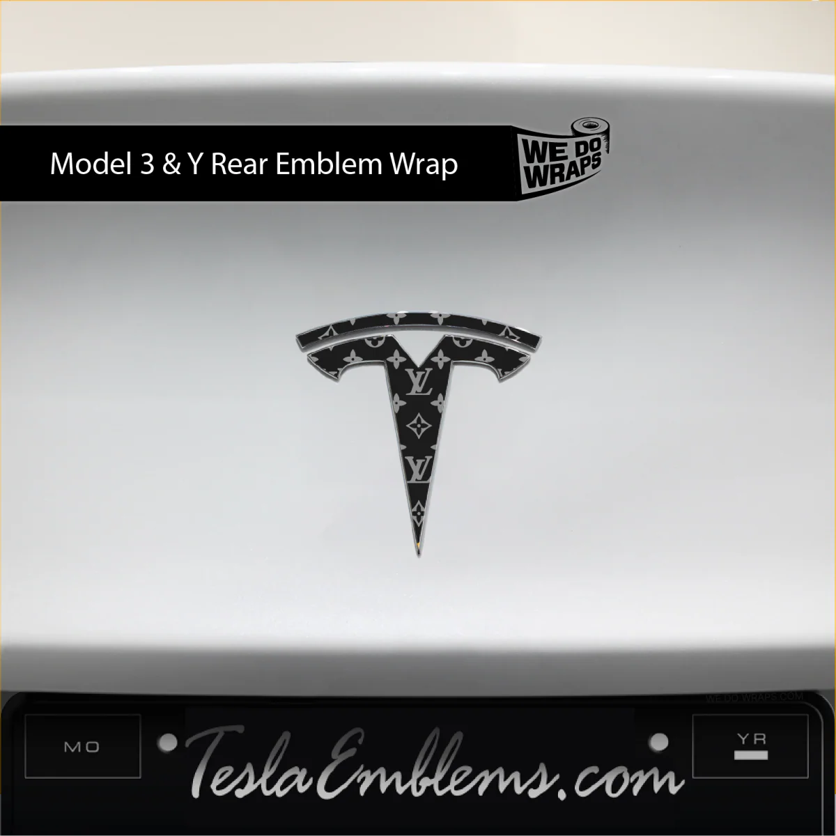 Designer LV Tesla Pattern Tesla Emblem Decals (Front + Back) | Model 3