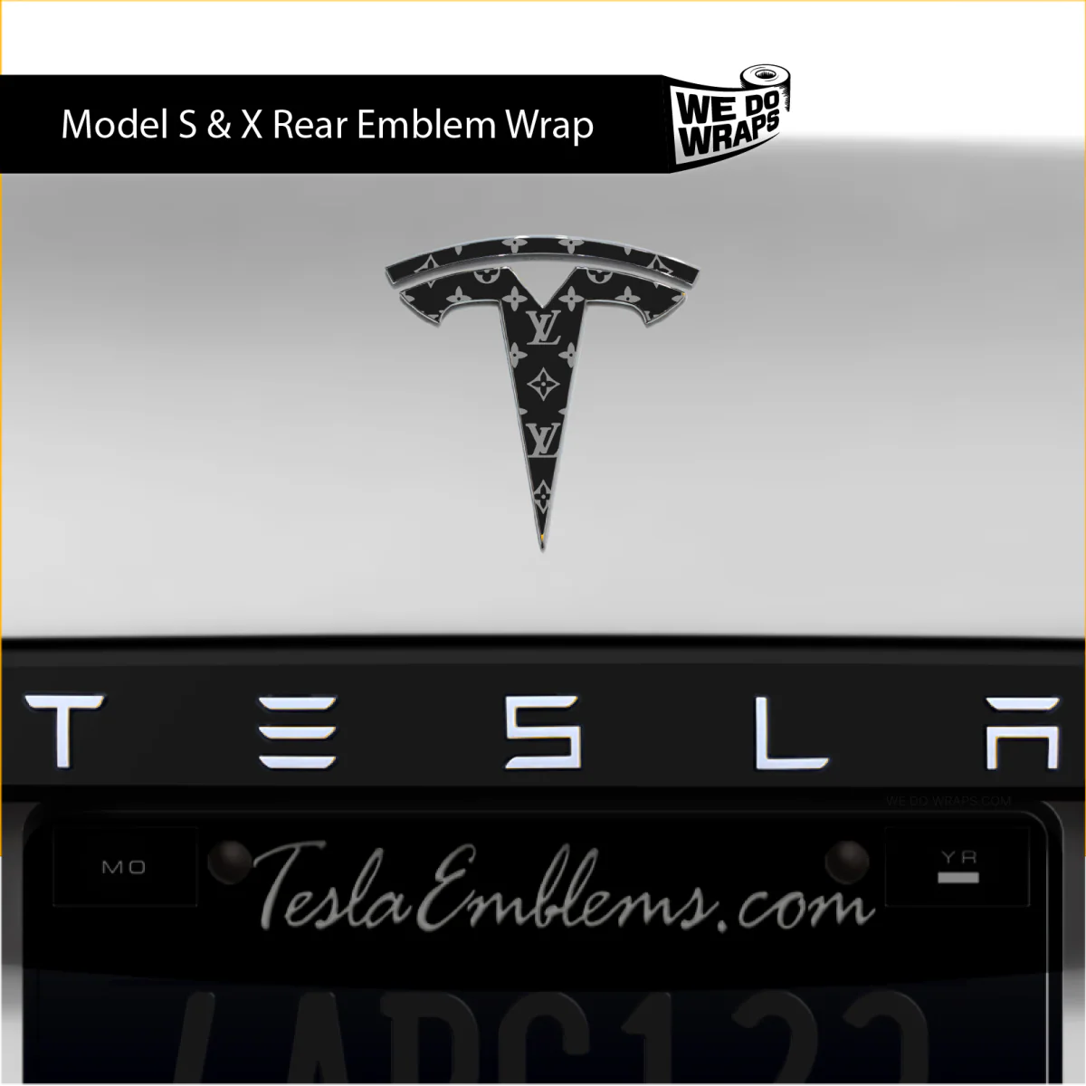 Designer LV Tesla Pattern Tesla Emblem Decals (Front + Back) | Model S