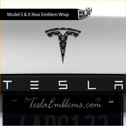 Designer LV Tesla Pattern Tesla Emblem Decals (Front + Back) | Model S