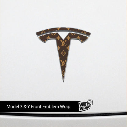 Designer LV Tesla Pattern Tesla Emblem Decals (Front + Back) | Model Y