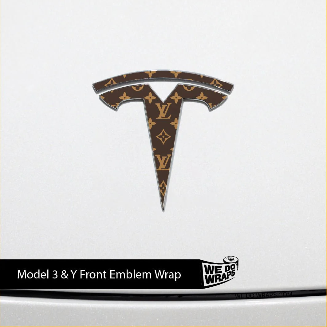 Designer LV Tesla Pattern Tesla Emblem Decals (Front + Back) | Model 3