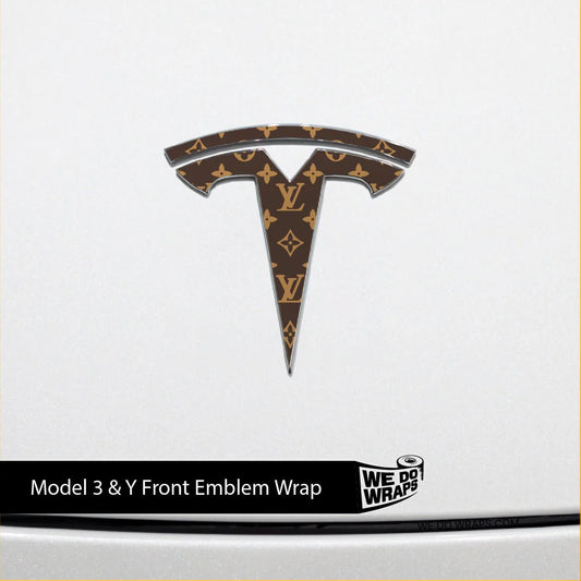 Designer LV Tesla Pattern Tesla Emblem Decals (Front + Back) | Model 3