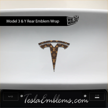 Designer LV Tesla Pattern Tesla Emblem Decals (Front + Back) | Model Y