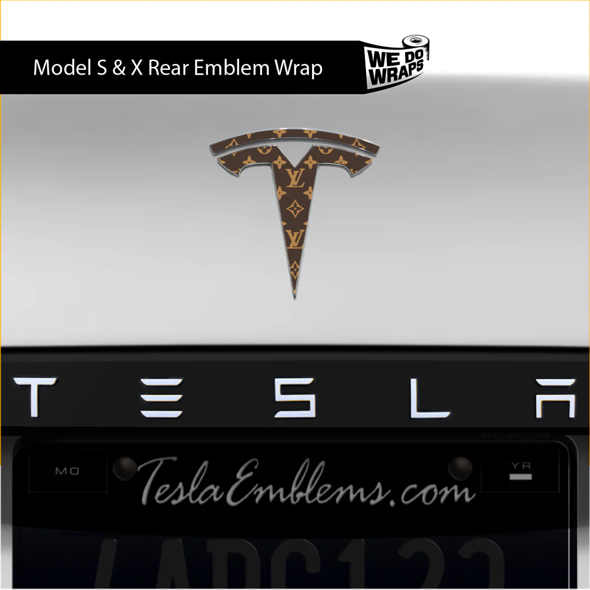 Designer LV Tesla Pattern Tesla Emblem Decals (Front + Back) | Model S