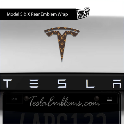 Designer LV Tesla Pattern Tesla Emblem Decals (Front + Back) | Model S